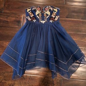 Free People Royal Blue Embroidered Dress